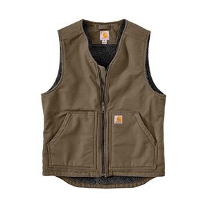 Carhartt Mens Driftwood Relaxed Fit Washed Duck Sherpa Lined Vest